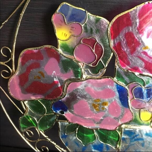 Vintage Capiz Shell Pansies Suncatcher - Picture 4 of 9